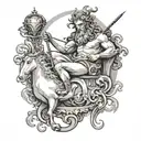 Neptune with unicorn surrounded tattoo design idea