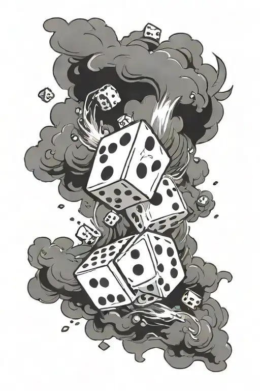 A storm cloud with dice falling from it tattoo design idea