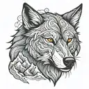 wolf head with mountains tattoo design idea