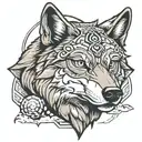 wolf head with mountains tattoo design idea