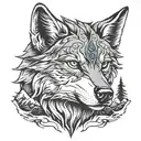 wolf head with mountains tattoo design idea