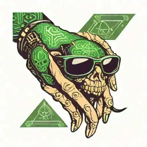 the arm where you have the green background of the matrix, in your hand an illuminati and on the 5 fingers put the word  tattoo design idea