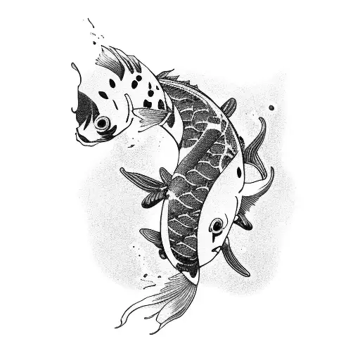 black koi fish and in the background a japanese dragon tattoo design idea