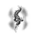 black koi fish and in the background a japanese dragon tattoo design idea