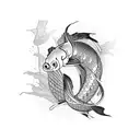 black koi fish and in the background a japanese dragon tattoo design idea