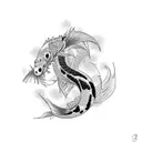 black koi fish and on the background a japanese dragon tattoo design idea