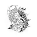 black koi fish and on the background a japanese dragon tattoo design idea