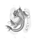 black koi fish and on the background a japanese dragon tattoo design idea