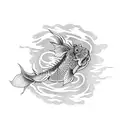 black koi fish and on the background a japanese dragon tattoo design idea