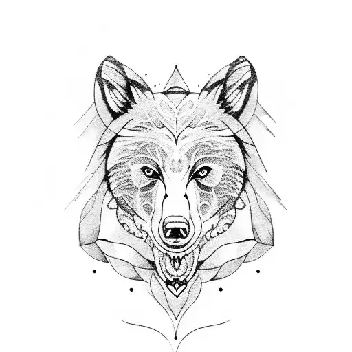 A blackwork tattoo of a bear and wolf tattoo design idea