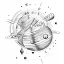 Thor Hammer with planets and tree tattoo design idea