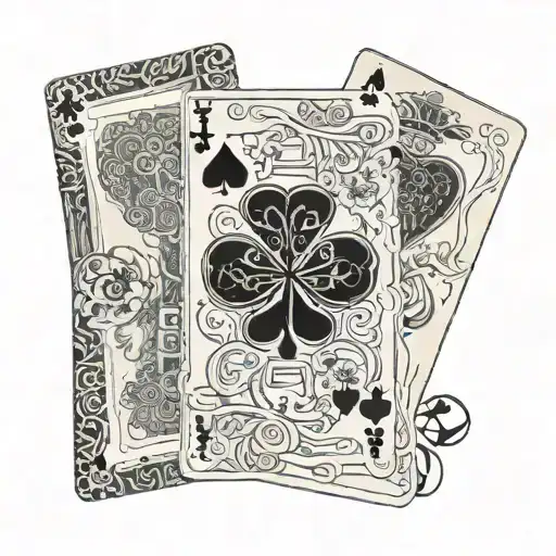 3 playing cards half open each with dollar, 4-leaf clover and heart tattoo design idea