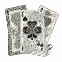 3 playing cards half open each with dollar, 4-leaf clover and heart tattoo design idea
