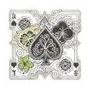 3 playing cards half open each with dollar, 4-leaf clover and heart tattoo design idea