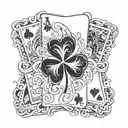 3 playing cards half open each with dollar, 4-leaf clover and heart tattoo design idea