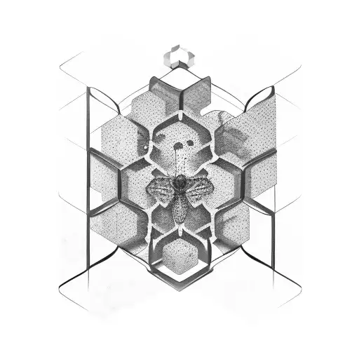 honeycomb with cross cut out in middle showing skin  tattoo design idea
