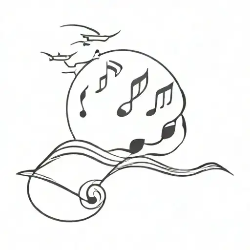 a horizon and a music app showing 5:30 of a song . black and white simple tattoo tattoo design idea
