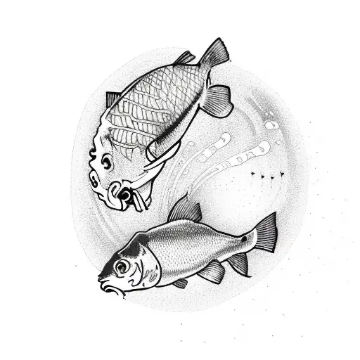 bulb with two carps swimming circle tattoo design idea