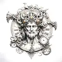 greek mythology cronus god of time, time travel, clock, 8k, high resolution tattoo design idea
