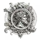 greek mythology cronus god of time, time travel, clock, 8k, high resolution tattoo design idea