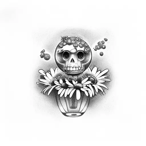 dice with a daisy face palm tree face and margarita glass face tattoo design idea