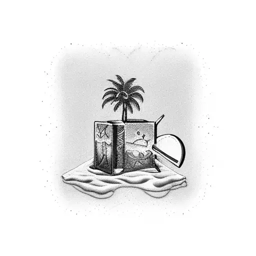 palm tree and a margarita glass  dice  tattoo design idea