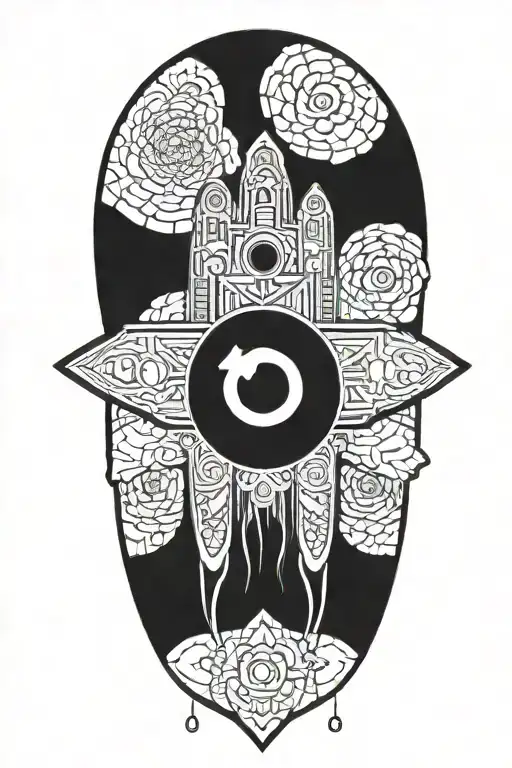 Hamsa Pyramid Kaaba Eye Chakras tattoo design idea