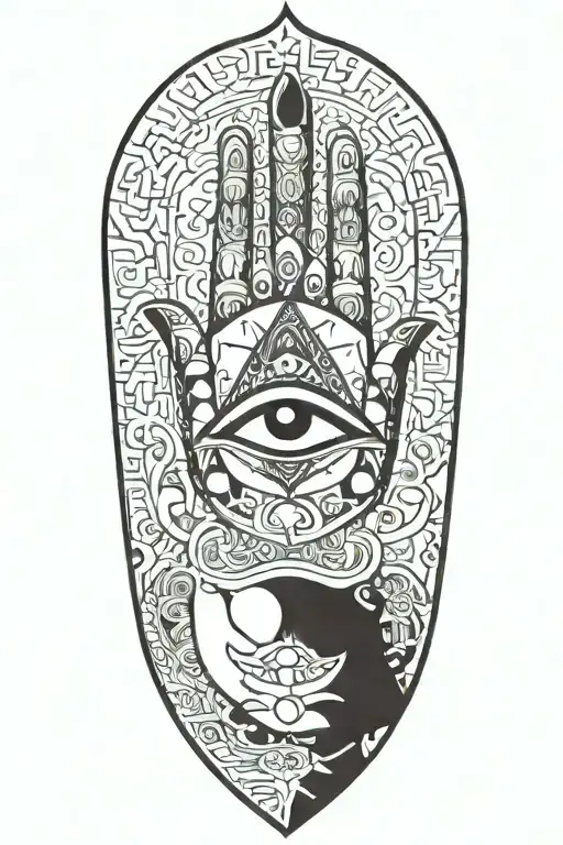 chakras Kaaba pyramid cross hand of hamsa intertwined tattoo design idea
