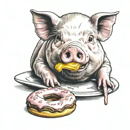 pig eating donut tattoo design idea