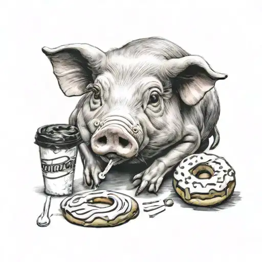 famished pig eating creamy donut  tattoo design idea