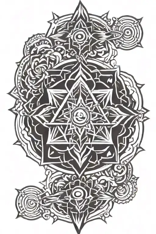 chakra symbols in line tattoo design idea