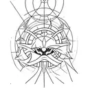 Create a minimalist tattoo design that combines the essence of Nyarlathotep and the mysteries of astronomy. tattoo design idea