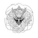 Create a minimalist tattoo design that combines the essence of Nyarlathotep and the mysteries of astronomy. tattoo design idea