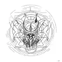 Create a minimalist tattoo design that combines the essence of Nyarlathotep and the mysteries of astronomy. tattoo design idea