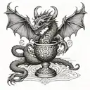 A dragon wrapped around a chalice, symbolizing power and mystery tattoo design idea