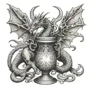 A dragon wrapped around a chalice, symbolizing power and mystery tattoo design idea