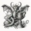 A dragon wrapped around a chalice, symbolizing power and mystery tattoo design idea