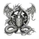 A dragon wrapped around a chalice, symbolizing power and mystery tattoo design idea