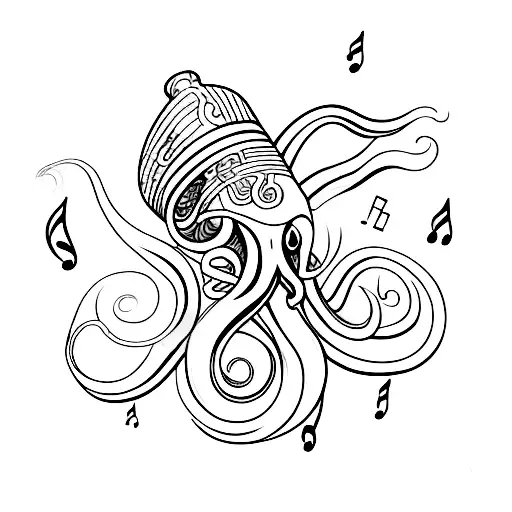 A stylized squid with tentacles as musical treble clef tattoo design idea
