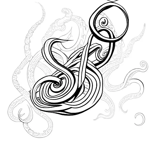 A stylized squid with tentacles shaped as a treble clef tattoo design idea