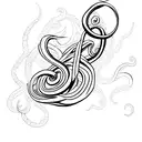 A stylized squid with tentacles shaped as a treble clef tattoo design idea