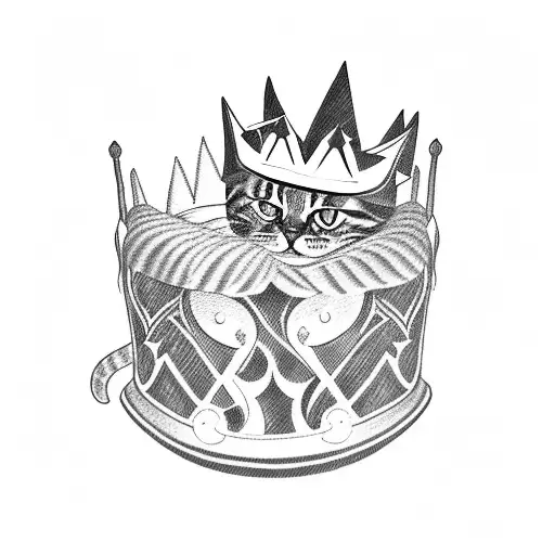TABBY CAT ON THRONE WITH CROWN tattoo design idea