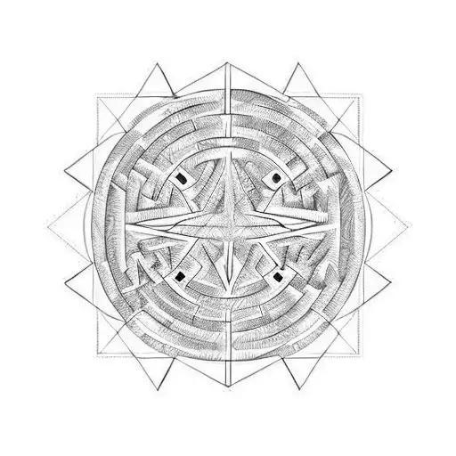 geometric circle Canada and Australia fine lines maze labyrinth  tattoo design idea