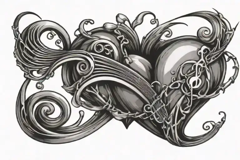 music heart intertwined tattoo design idea