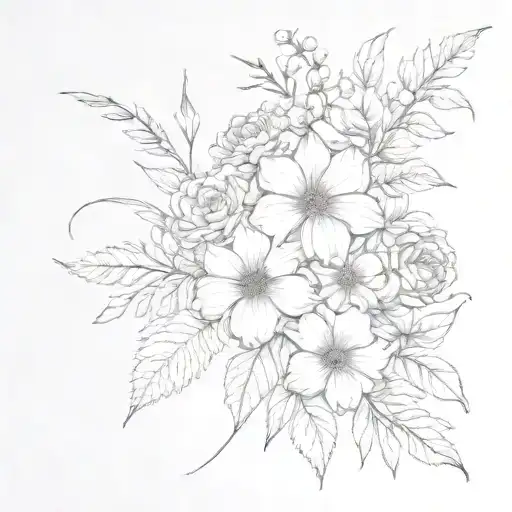 July August November Birth Flower Bouquet tattoo design idea