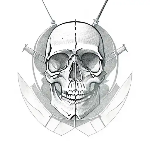 skull with sword through it tattoo design idea