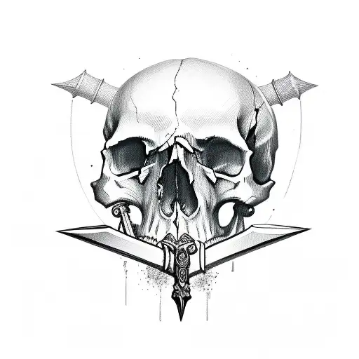 skull with sword tattoo design idea