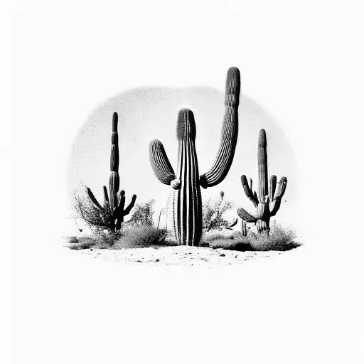 desert, Saguaro cacti, palo verde trees tattoo design idea