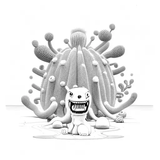 rubber hose art style, saugaro cactus tattoo design idea