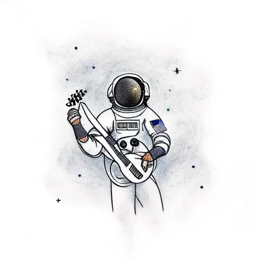 Astronaut playing a guitar in space tattoo design idea